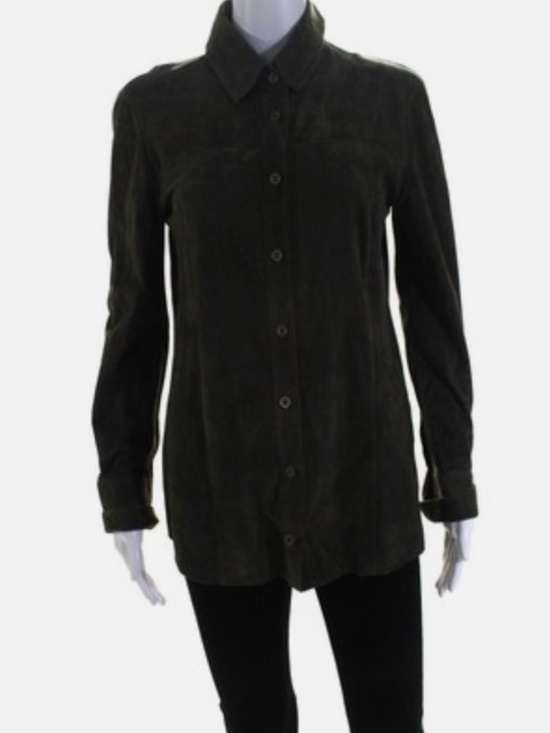 In Transit 2 Olive Green Soft Suede No Lining Light Weight Blouse / Jacket SZ M - Picture 1 of 11